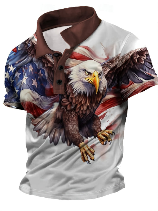 Patriotic Mens Shirt Short Sleeve Breathable Polyester Casual