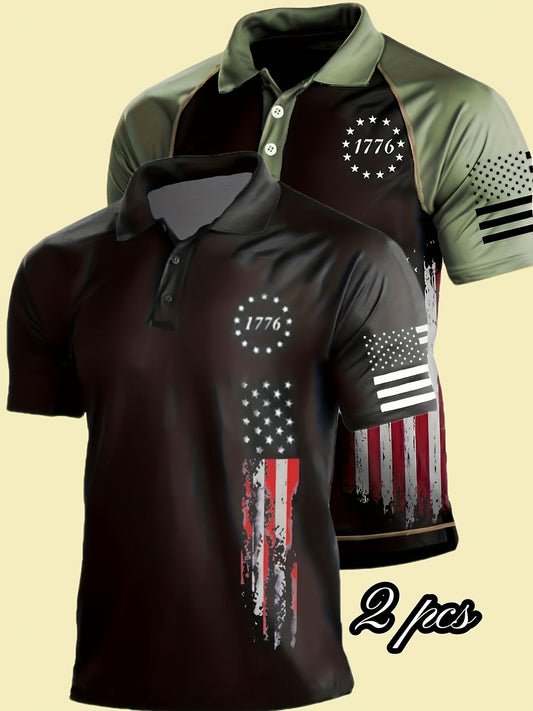 2 Fashionable Polo Shirts - Independence Day Flag Print