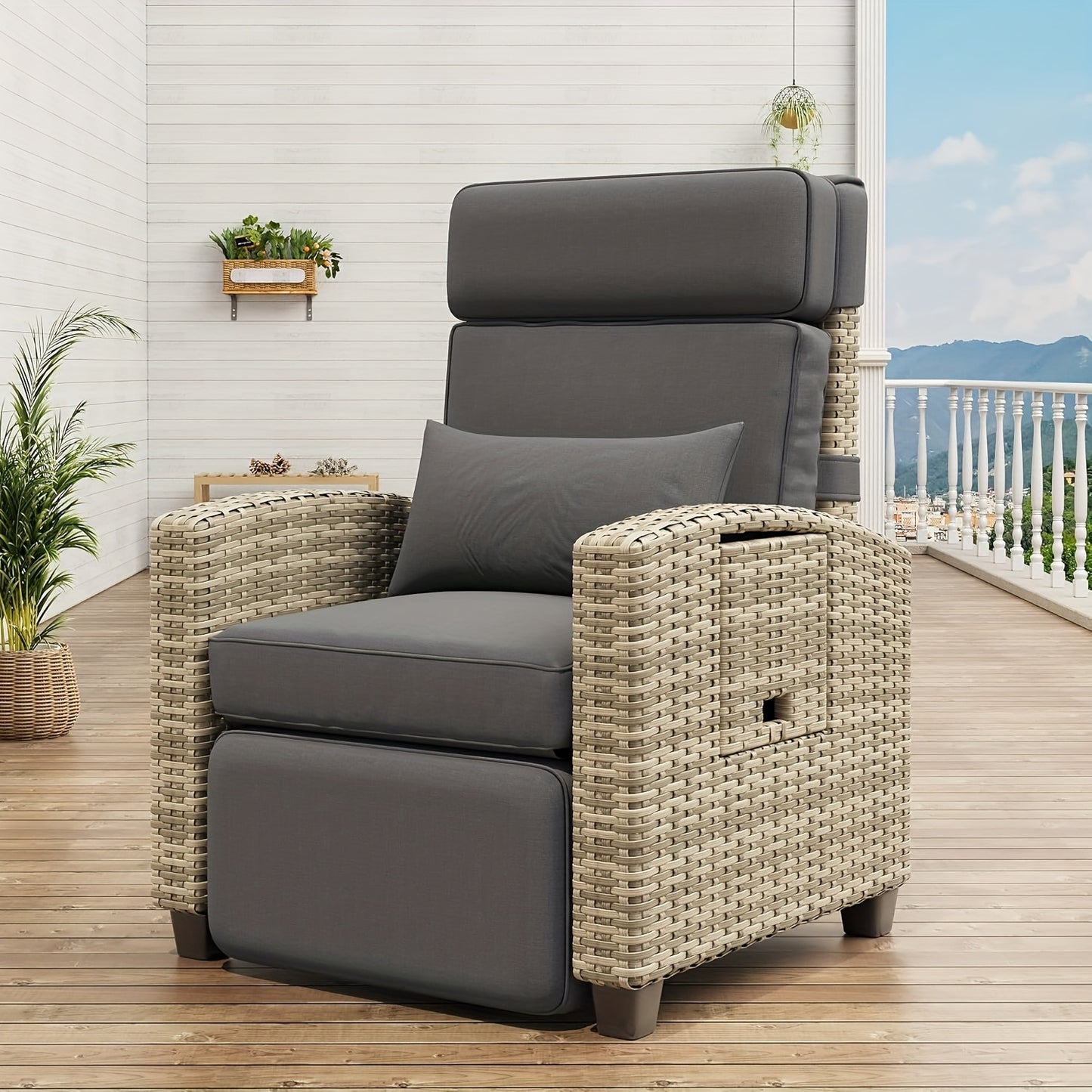Outdoor Recliner Chair with Adjustable Backrest & Footrest