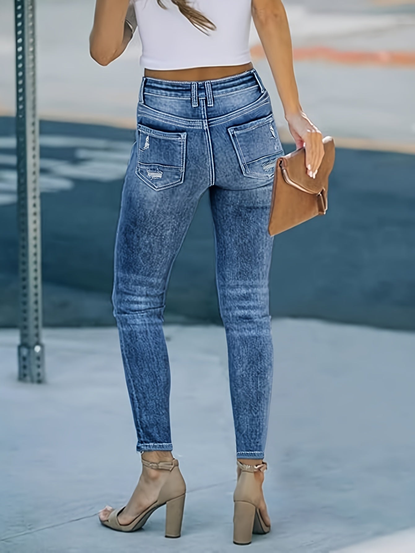 Women'S Skinny Jeans: High-Waisted, Elastic, Slim-Fit Design For Comfortable And Stylish Casual Style