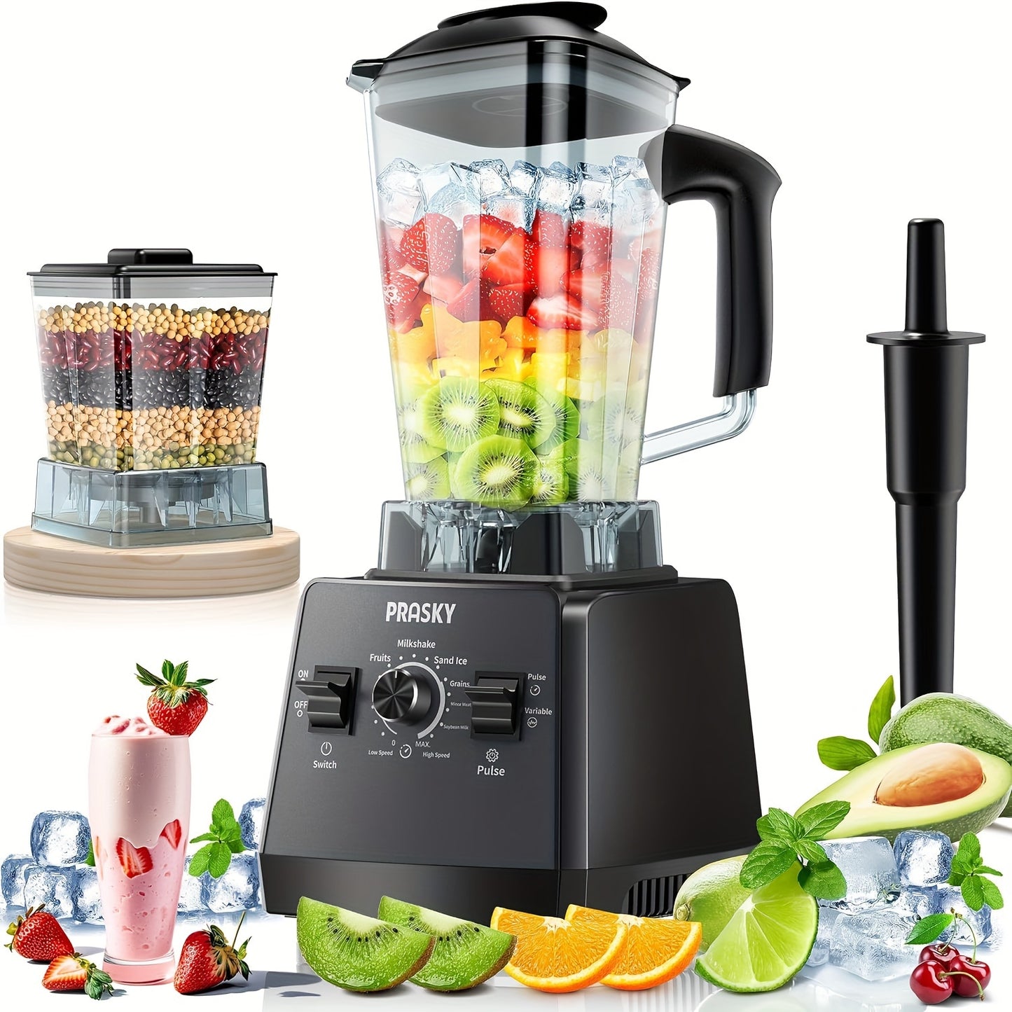 [Powerful Blender] 2 Containers 2400W Professional Blender | Smoothies Blender, Sorbet Blender And Grinder Combo 25000RPM Powerful Blenders Kitchen 68oz Countertop Blenders Ice, Grinding, Milk Shake, Ice Slushie, Juice, Shake