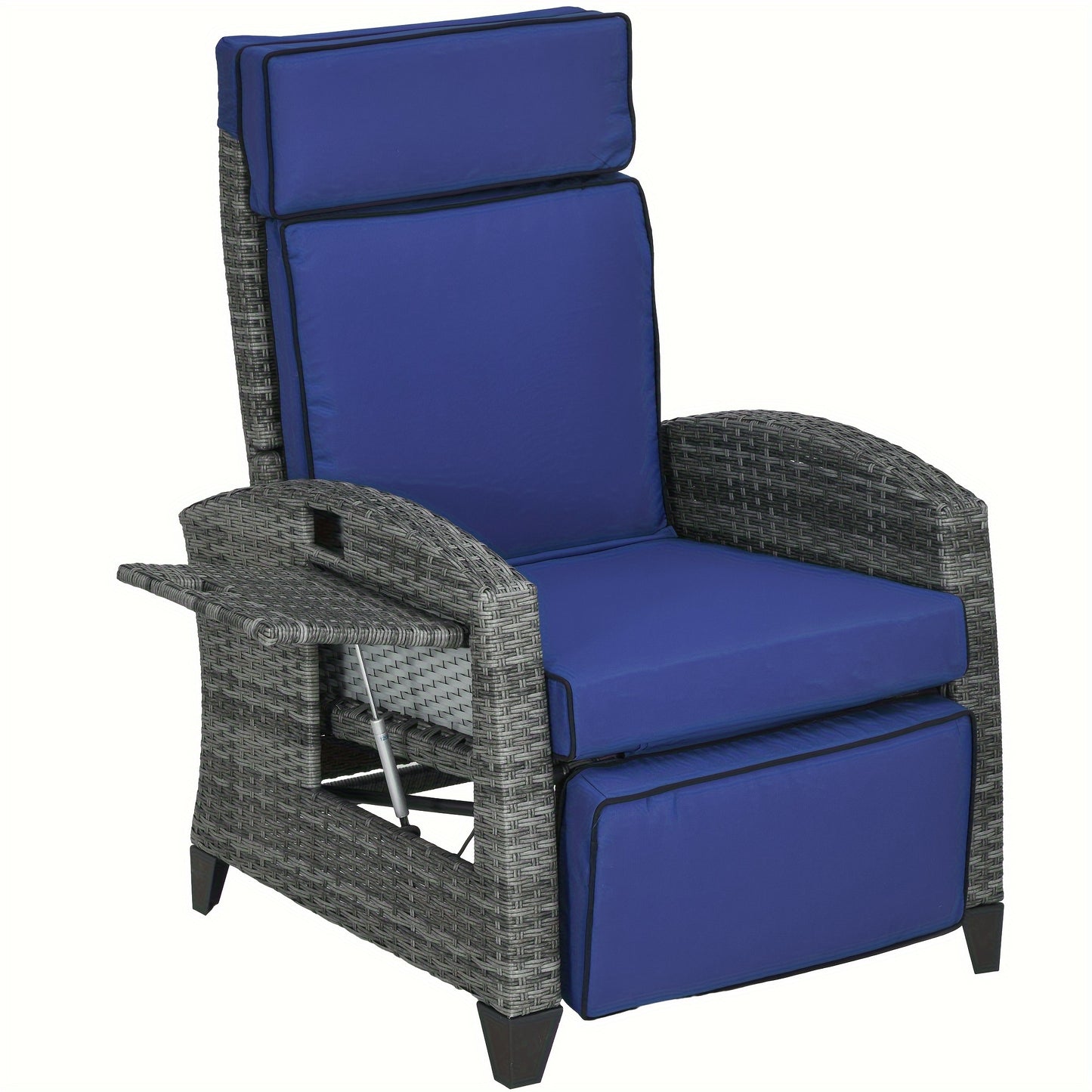 Outdoor Recliner Chair With Cushions And Side Tray Table