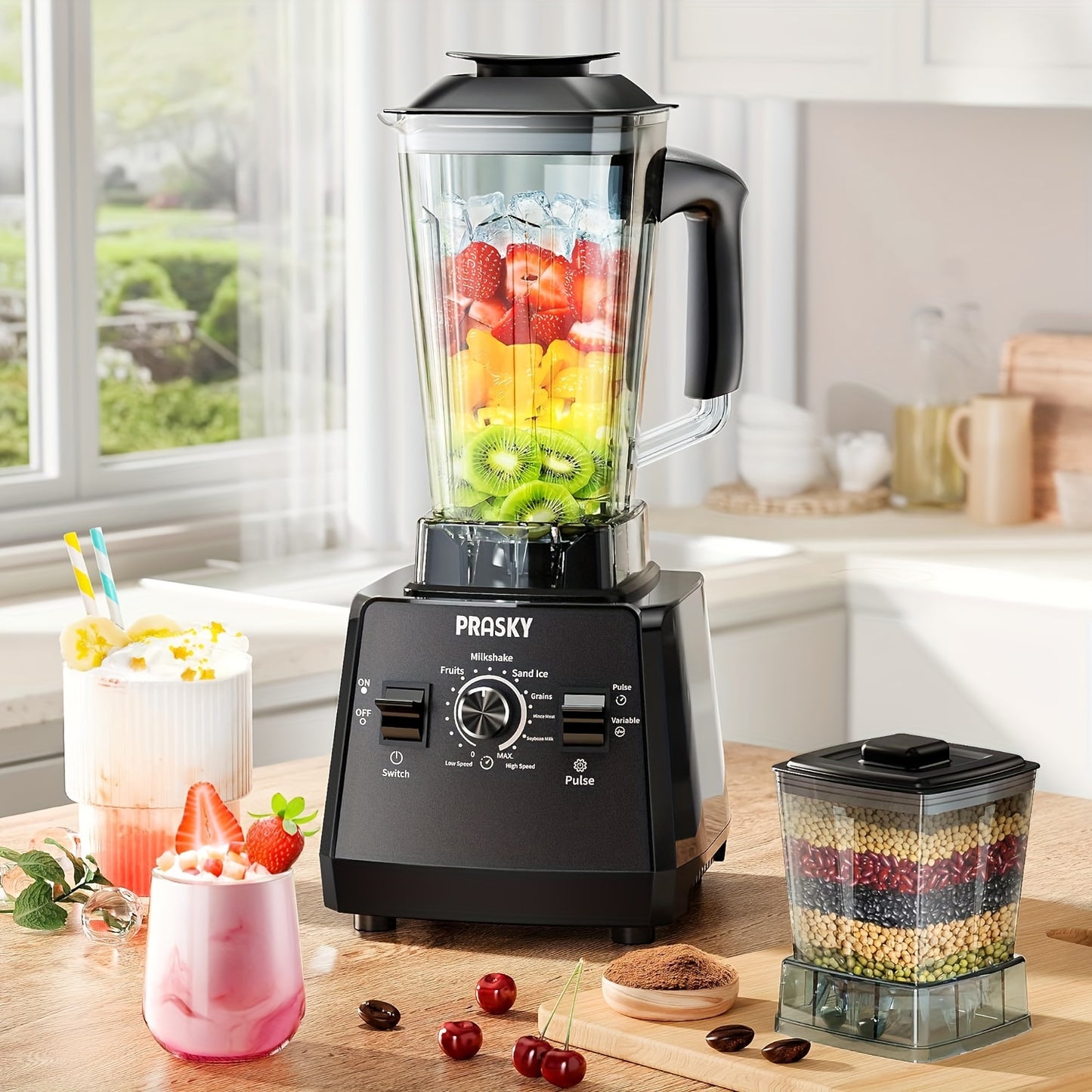 [Powerful Blender] 2 Containers 2400W Professional Blender | Smoothies Blender, Sorbet Blender And Grinder Combo 25000RPM Powerful Blenders Kitchen 68oz Countertop Blenders Ice, Grinding, Milk Shake, Ice Slushie, Juice, Shake