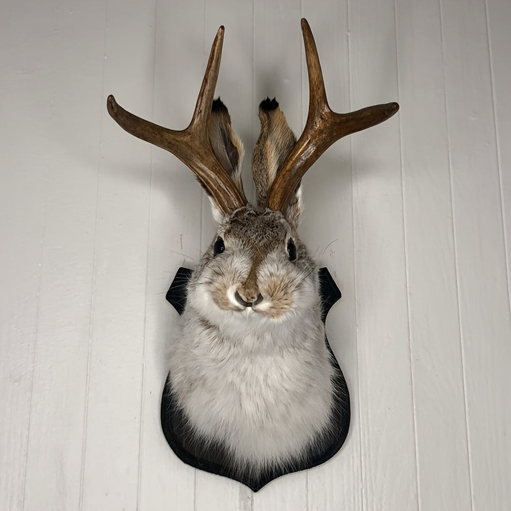 Whimsical Deer Head Wall Art - Wall Sculptures - Unique Taxidermy Mount Hanging Decoration for Home Wall with Realistic Antlers and Faux Fur
