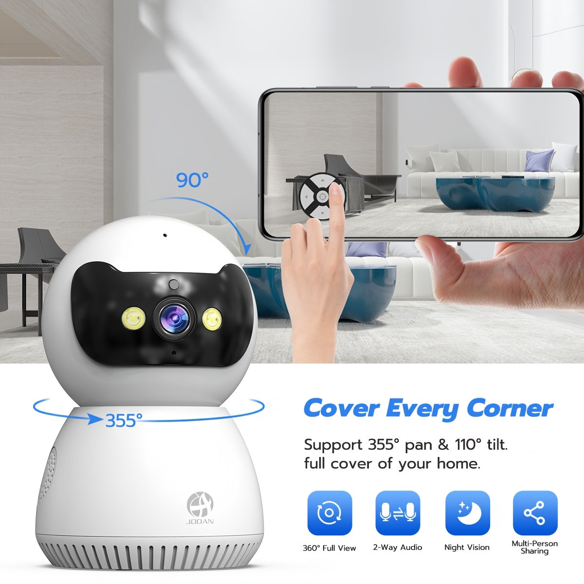 JOOAN 1080P Full HD Security Camera with Color Night Vision, Two-Way Audio, Motion Detection, Auto Tracking, WiFi Connectivity, App Control for Home Safety - Ideal for Youngsters, Elderly, and Pets