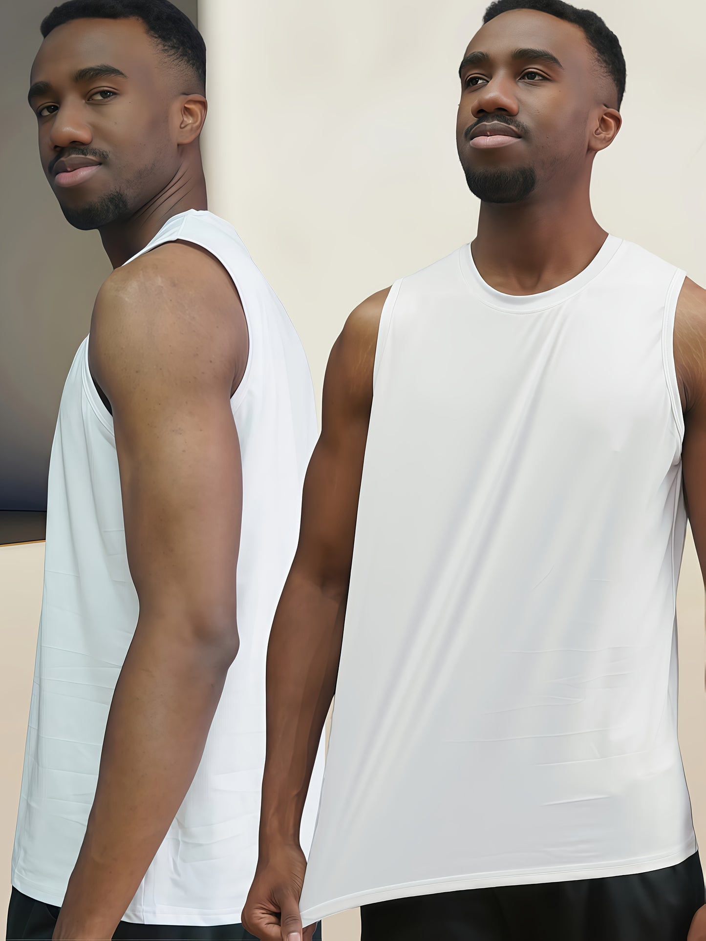 5pcs Men's High Elasticity Sleeveless Vests Breathable Moisture Wicking Athletic Tank Tops in White Black Navy Blue Dark Green and Light Gray Perfect for Running Cycling Hiking and Everyday Workouts Outdoor Activewear