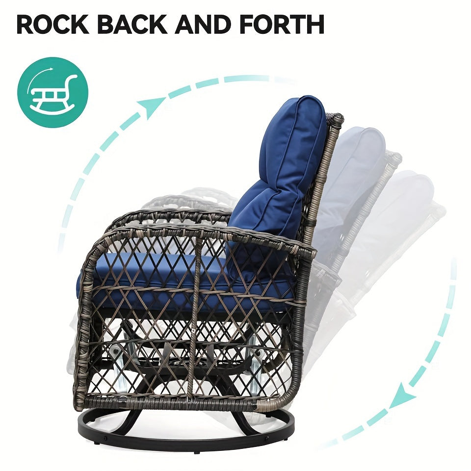 3PC Patio Outdoor Swivel Glider Rocker Wicker Bistro Chairs
