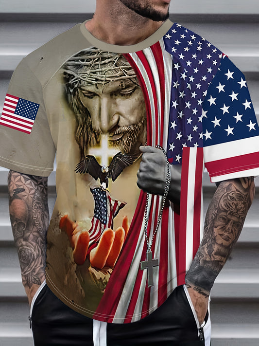 Patriotic Jesus Eagle American Flag Short Sleeve T Shirt