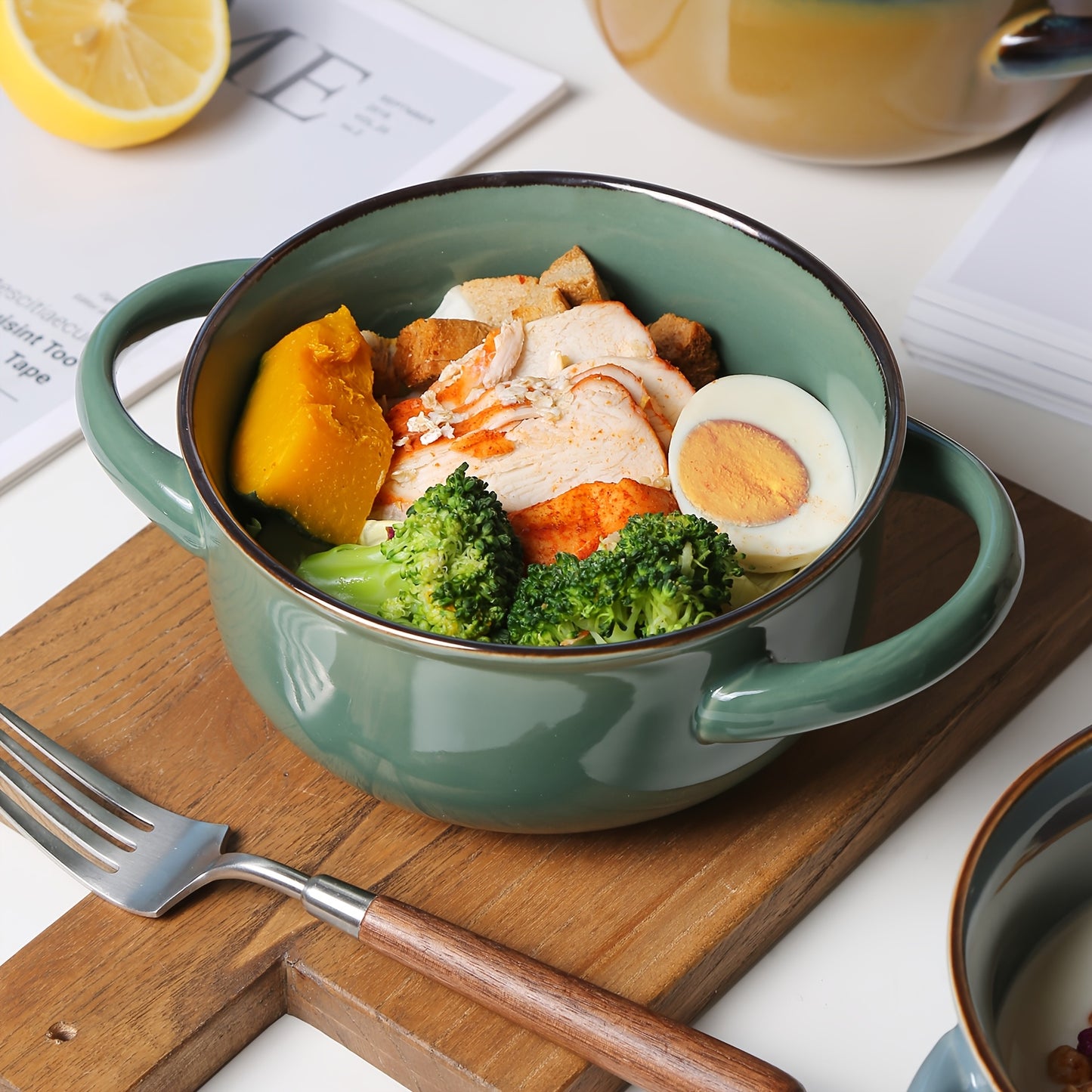 4pcs Color Dopamine Color Matching Ceramic Binaural Bowl