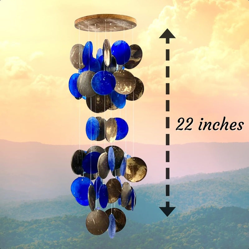 27 Inch Outdoor Wind Chimes with Capiz Sea Glass Shells - Vibrant Blue & Multicolor Handcrafted Wind Chimes for Garden, Patio, Yard - Unique Memorial Gifts for Mom, Grandma, Sympathy Remembrance, Garden Decor | Artistic Wind
