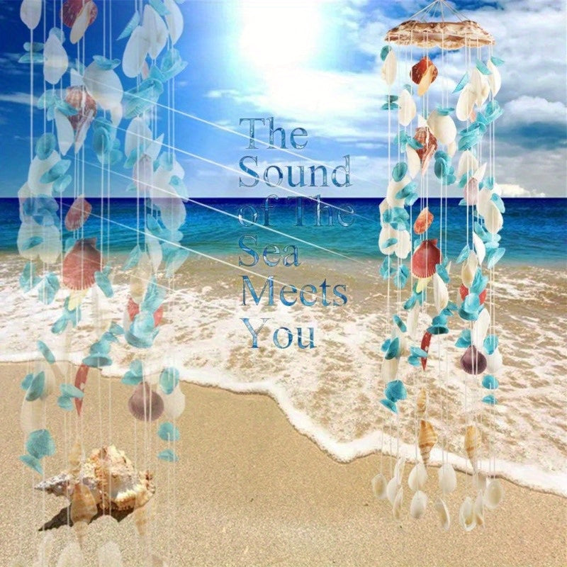 Handmade Seashell Wind Chimes - Multi-Color Beach Decor with Metal Frame & Natural Shells, 29" Tall Outdoor/Indoor Hanging Ornament for Garden, Patio, Bar, Home - No Batteries Needed, Unique Gift Idea, Garden Decor | Floral P