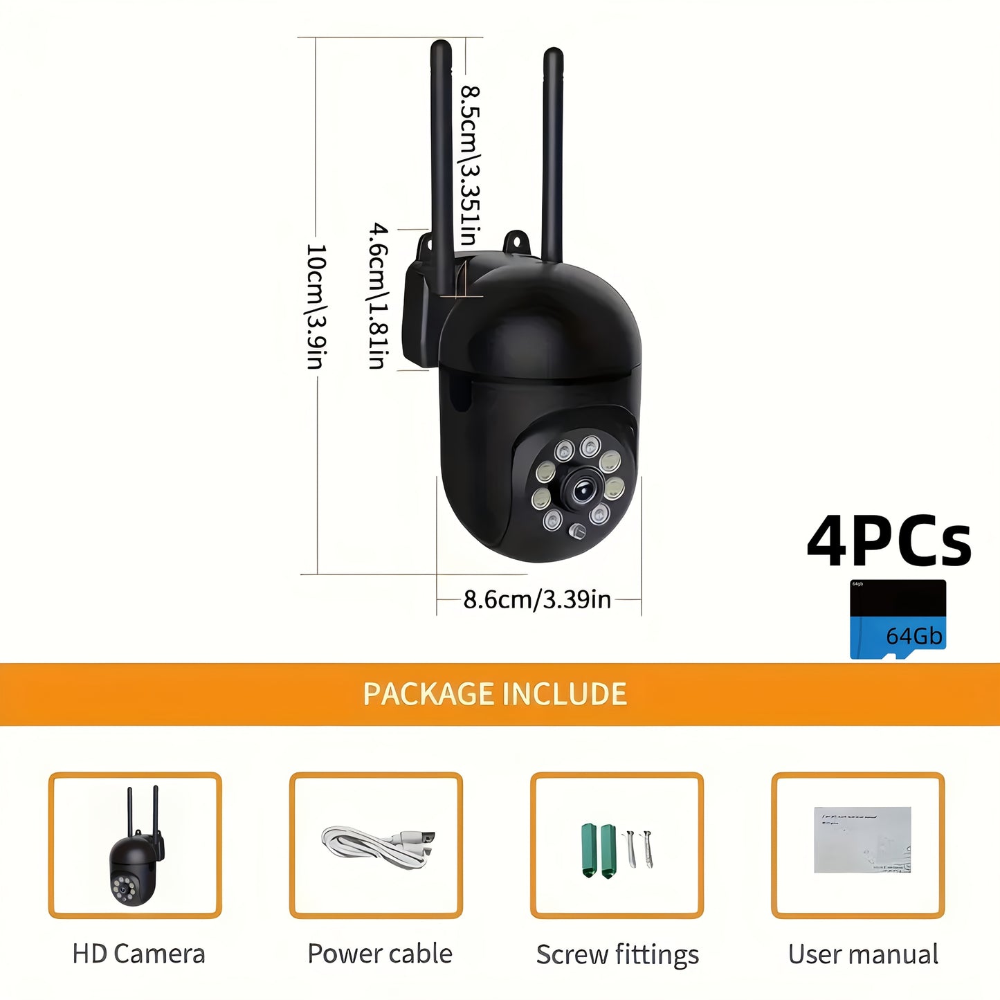 FULL HD 1080P WIFI 4Pcs Surveillance Camera - Indoor And Outdoor Long Range Night Vision Camera - 355 Degree Intercom Home Security Camera, 2.4G Home Security System, AI Mobile Detection, Two-Way Audio, Color Night Vision, Wi
