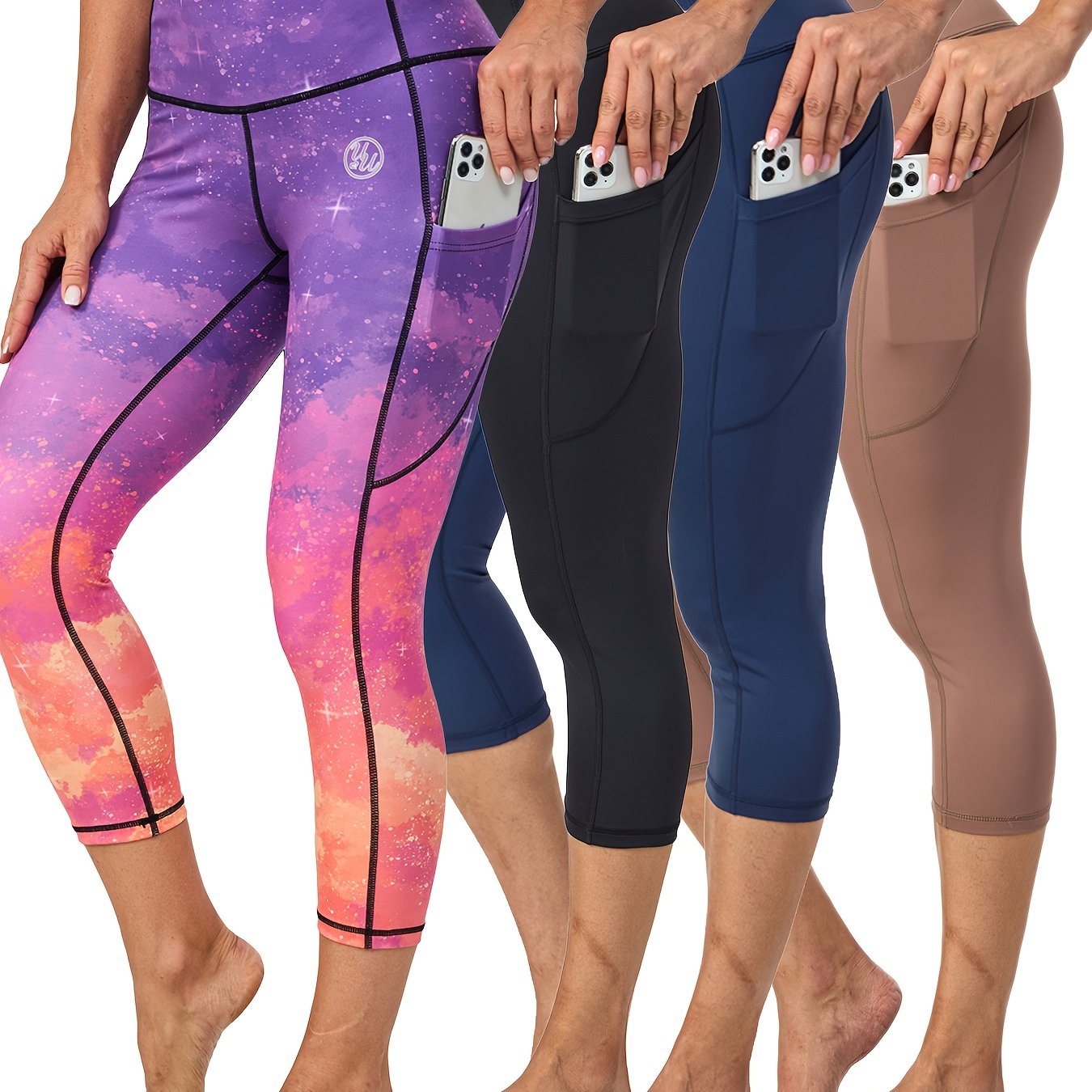 4pcs High Waist Tummy Control Capri Yoga Leggings for Women