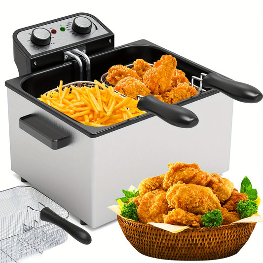 [Stainless Steel | Electric] 1800W Stainless Steel Electric Deep Fryer | 5.3QT/21 Cups with View Window Lid, Adjustable Temperature & Timer – Easy to Clean & Versatile Home Cooking Appliance, Deep Fryer Basket for Perfect F
