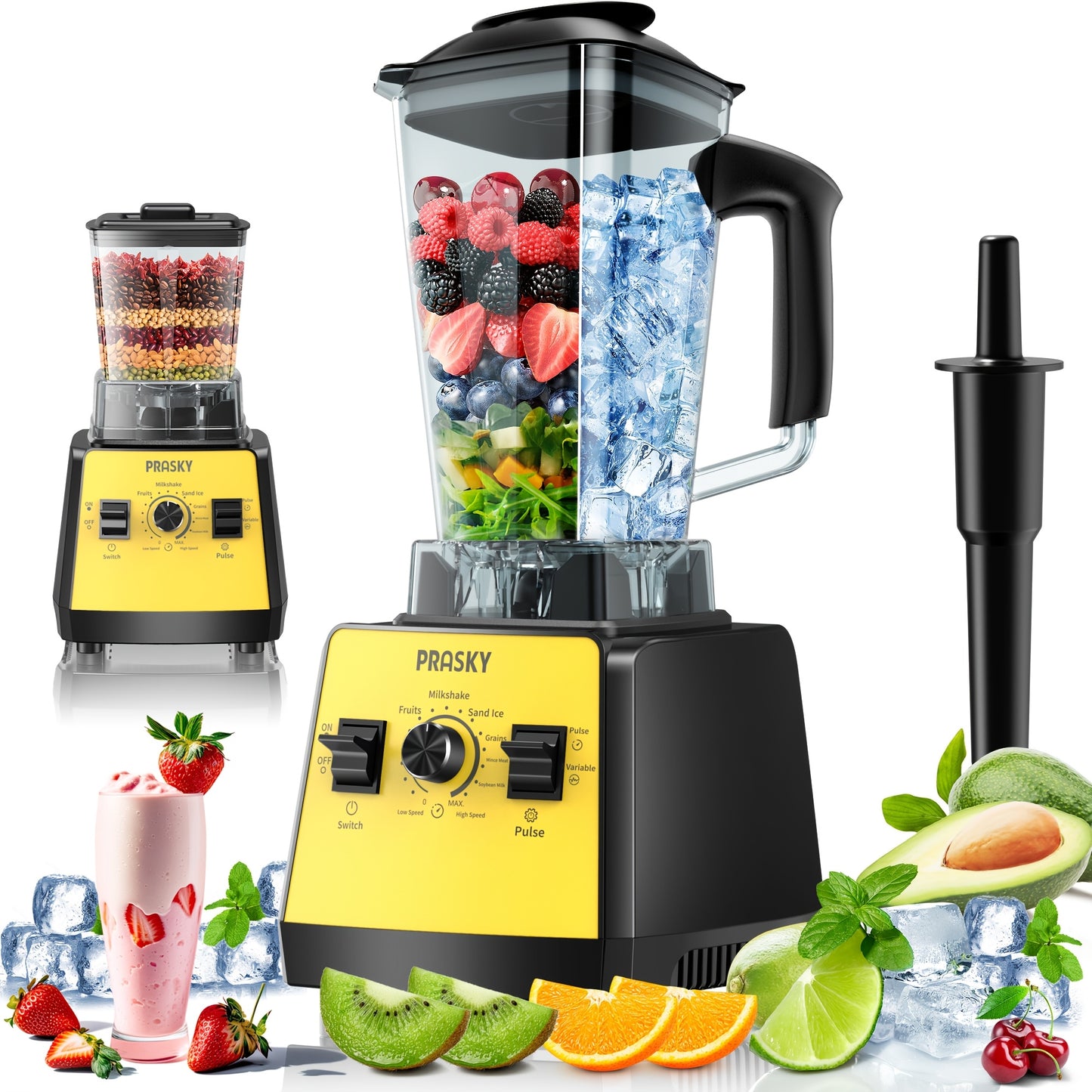 [Powerful Blender] 2 Containers 2400W Professional Blender | Smoothies Blender, Sorbet Blender And Grinder Combo 25000RPM Powerful Blenders Kitchen 68oz Countertop Blenders Ice, Grinding, Milk Shake, Ice Slushie, Juice, Shake