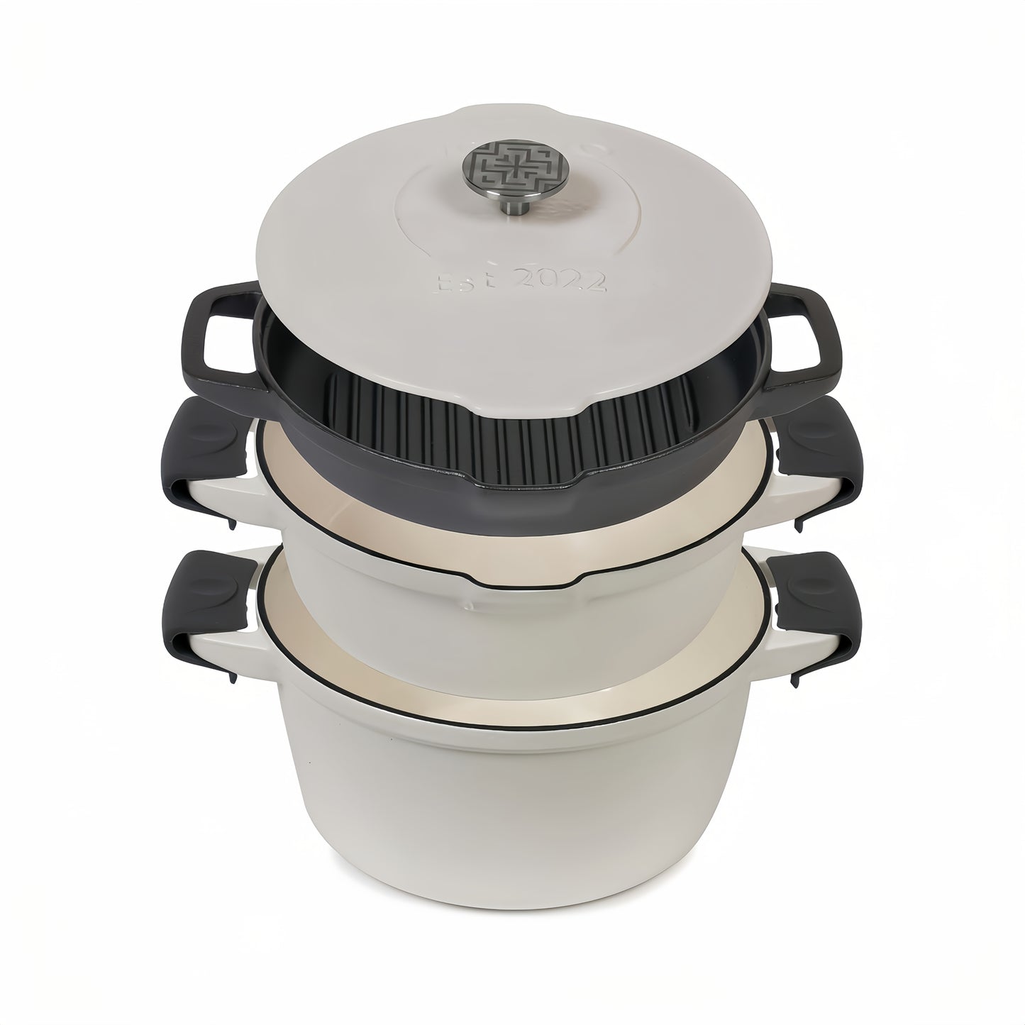 NATIVO 5pcs Stackable Cast Iron Cookware Set White