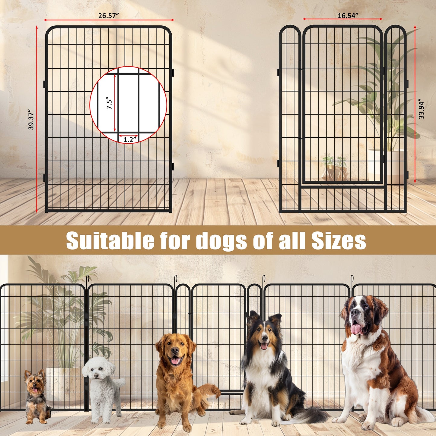 8 Panels Heavy Duty Metal Playpen With Door Durable Iron Dog Fence