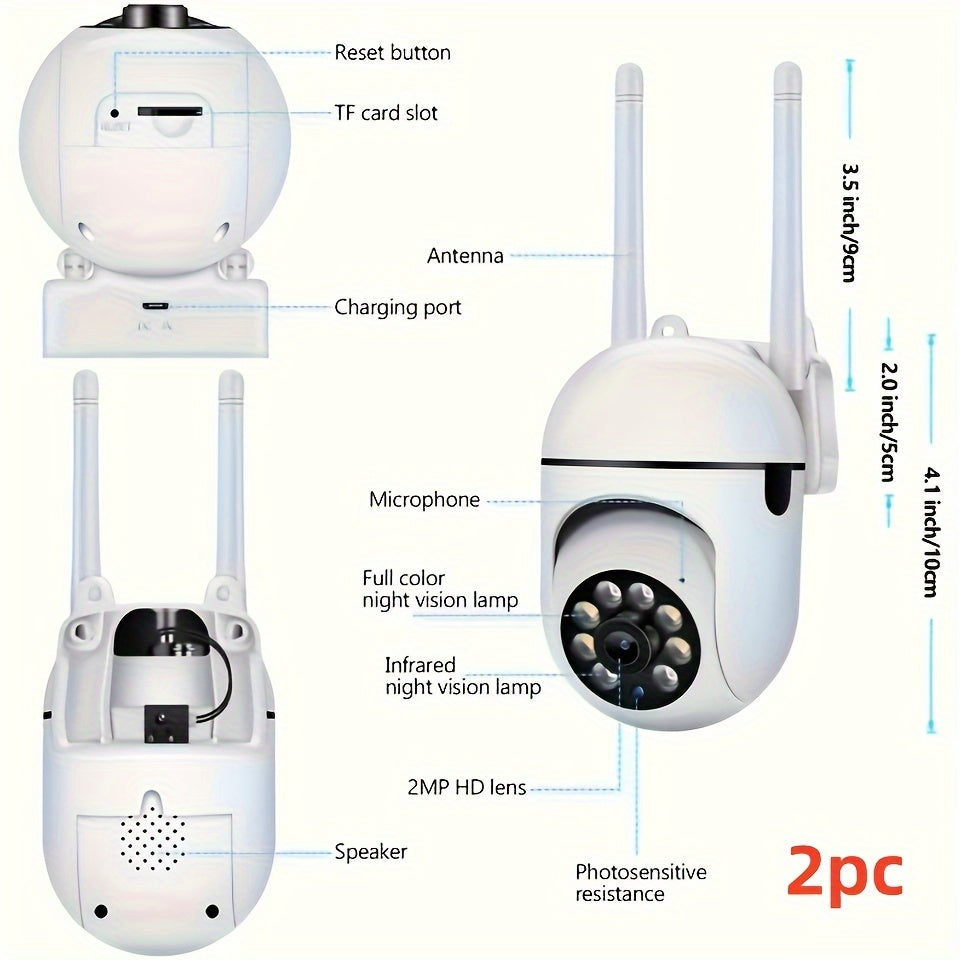 FULL HD 1080P WIFI 4Pcs Surveillance Camera - Indoor And Outdoor Long Range Night Vision Camera - 355 Degree Intercom Home Security Camera, 2.4G Home Security System, AI Mobile Detection, Two-Way Audio, Color Night Vision, Wi