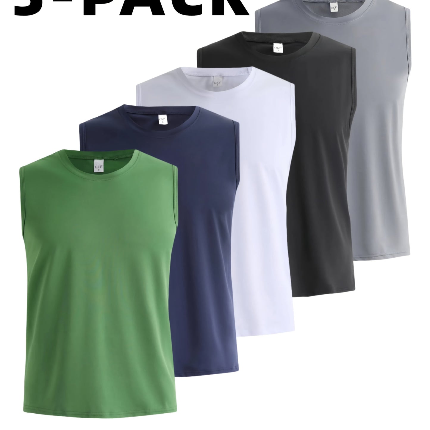5pcs Men's High Elasticity Sleeveless Vests Breathable Moisture Wicking Athletic Tank Tops in White Black Navy Blue Dark Green and Light Gray Perfect for Running Cycling Hiking and Everyday Workouts Outdoor Activewear