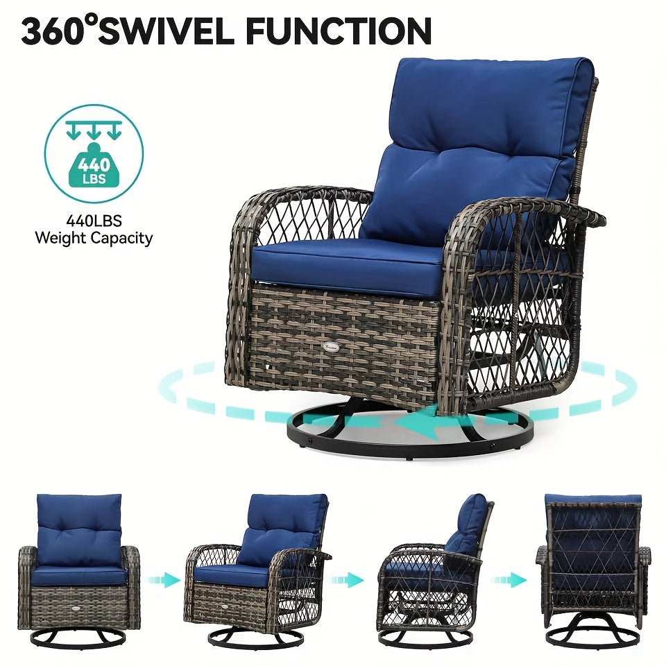 3PC Patio Outdoor Swivel Glider Rocker Wicker Bistro Chairs