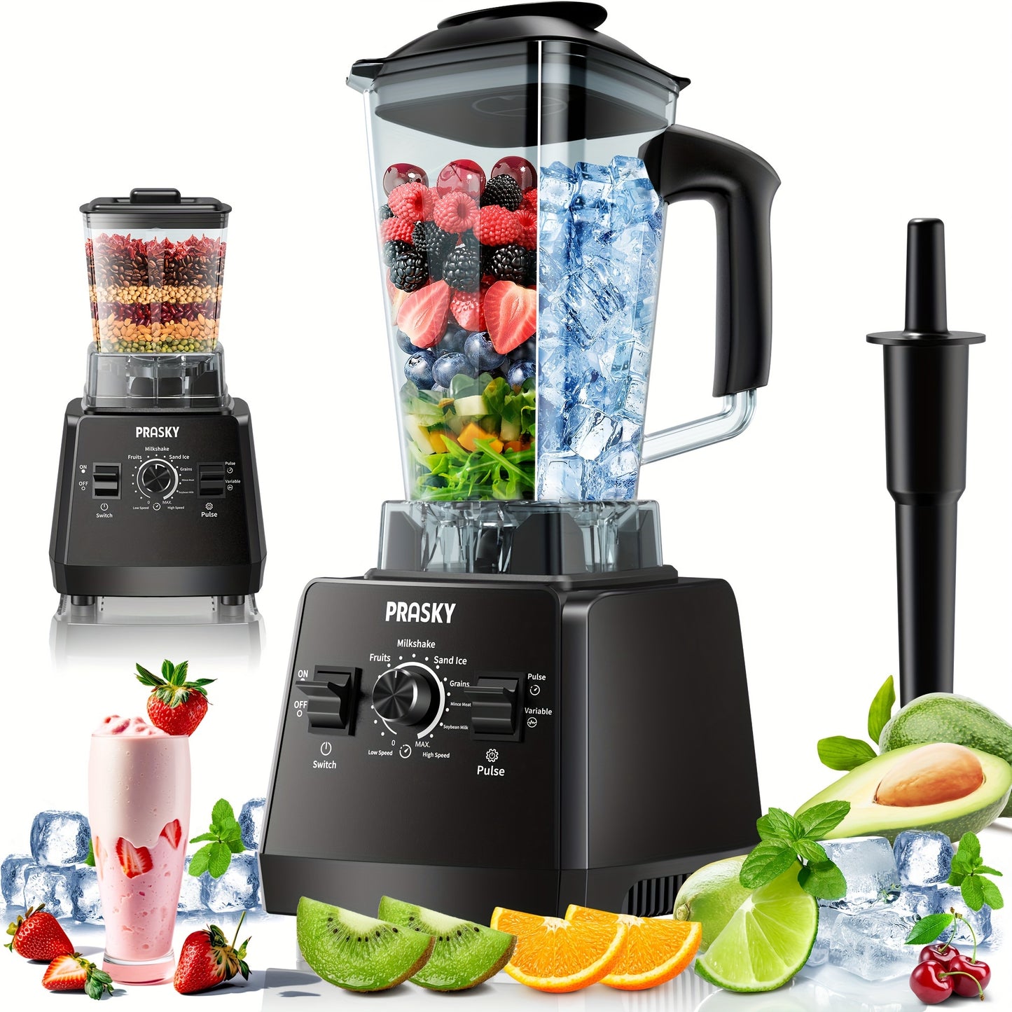 [Powerful Blender] 2 Containers 2400W Professional Blender | Smoothies Blender, Sorbet Blender And Grinder Combo 25000RPM Powerful Blenders Kitchen 68oz Countertop Blenders Ice, Grinding, Milk Shake, Ice Slushie, Juice, Shake