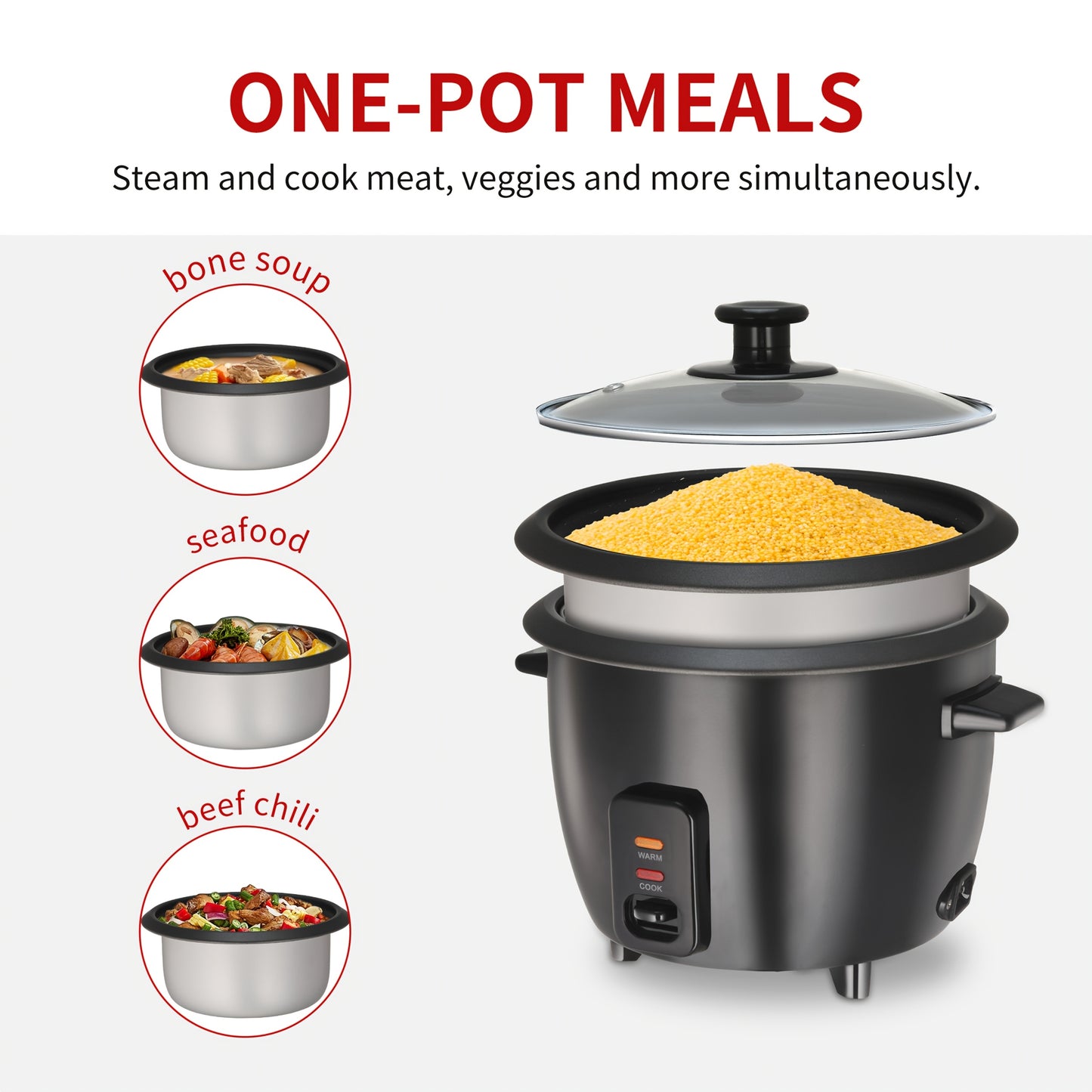 A Rice Cooker Featuring a Detachable Nonstick Pot, a Yogurt Maker with an Automatic Keep Warm Setting, And a Generous Capacity of 6 Cups (Cooked) Or 1. 5 Quarts, And 3 Cups (Uncooked). It Operates with a Single Touch And Serv