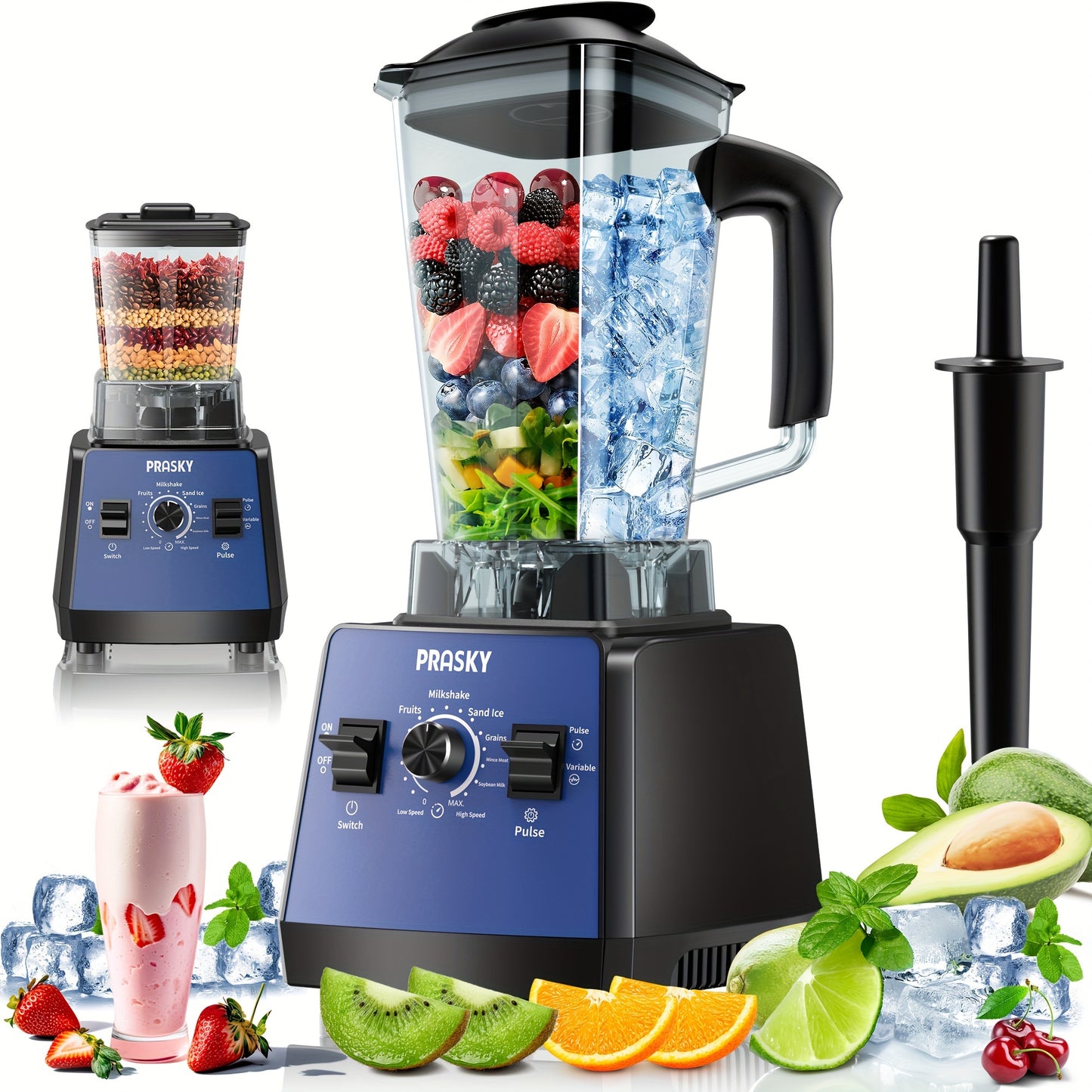 [Powerful Blender] 2 Containers 2400W Professional Blender | Smoothies Blender, Sorbet Blender And Grinder Combo 25000RPM Powerful Blenders Kitchen 68oz Countertop Blenders Ice, Grinding, Milk Shake, Ice Slushie, Juice, Shake