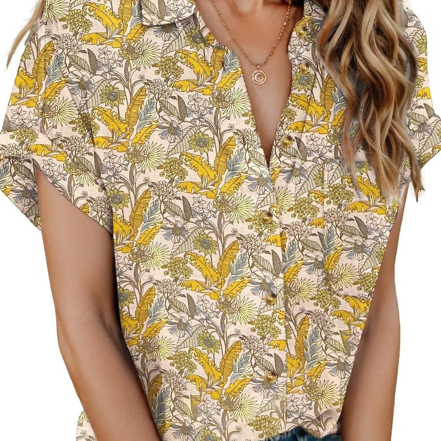 ELESOL Womens Button Shirts Short Sleeve Blouses V Neck Tops
