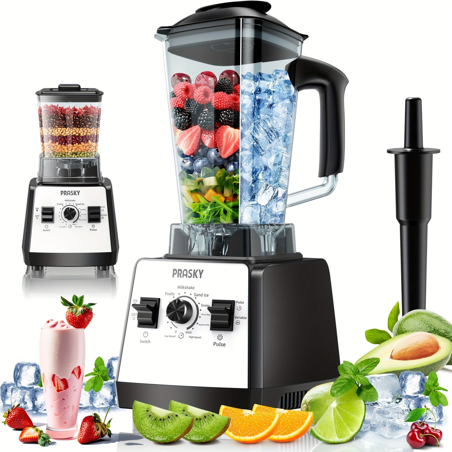 [Powerful Blender] 2 Containers 2400W Professional Blender | Smoothies Blender, Sorbet Blender And Grinder Combo 25000RPM Powerful Blenders Kitchen 68oz Countertop Blenders Ice, Grinding, Milk Shake, Ice Slushie, Juice, Shake