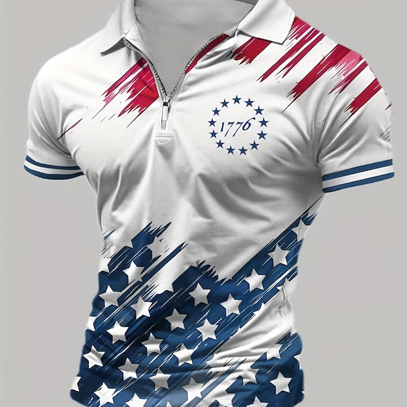 Fashionable Summer Casual Men's Short Sleeve Shirt Loose Fit Geometric Pattern Polyester