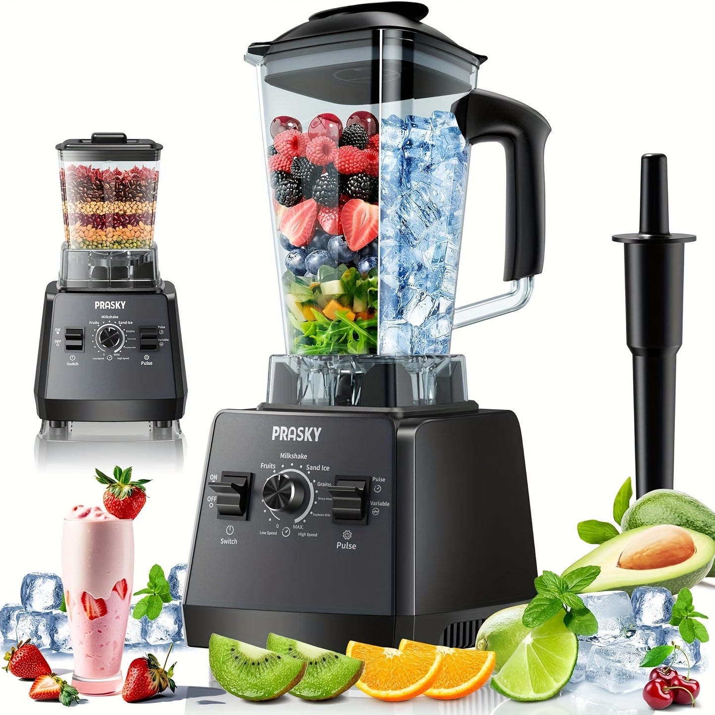 [Powerful Blender] 2 Containers 2400W Professional Blender | Smoothies Blender, Sorbet Blender And Grinder Combo 25000RPM Powerful Blenders Kitchen 68oz Countertop Blenders Ice, Grinding, Milk Shake, Ice Slushie, Juice, Shake