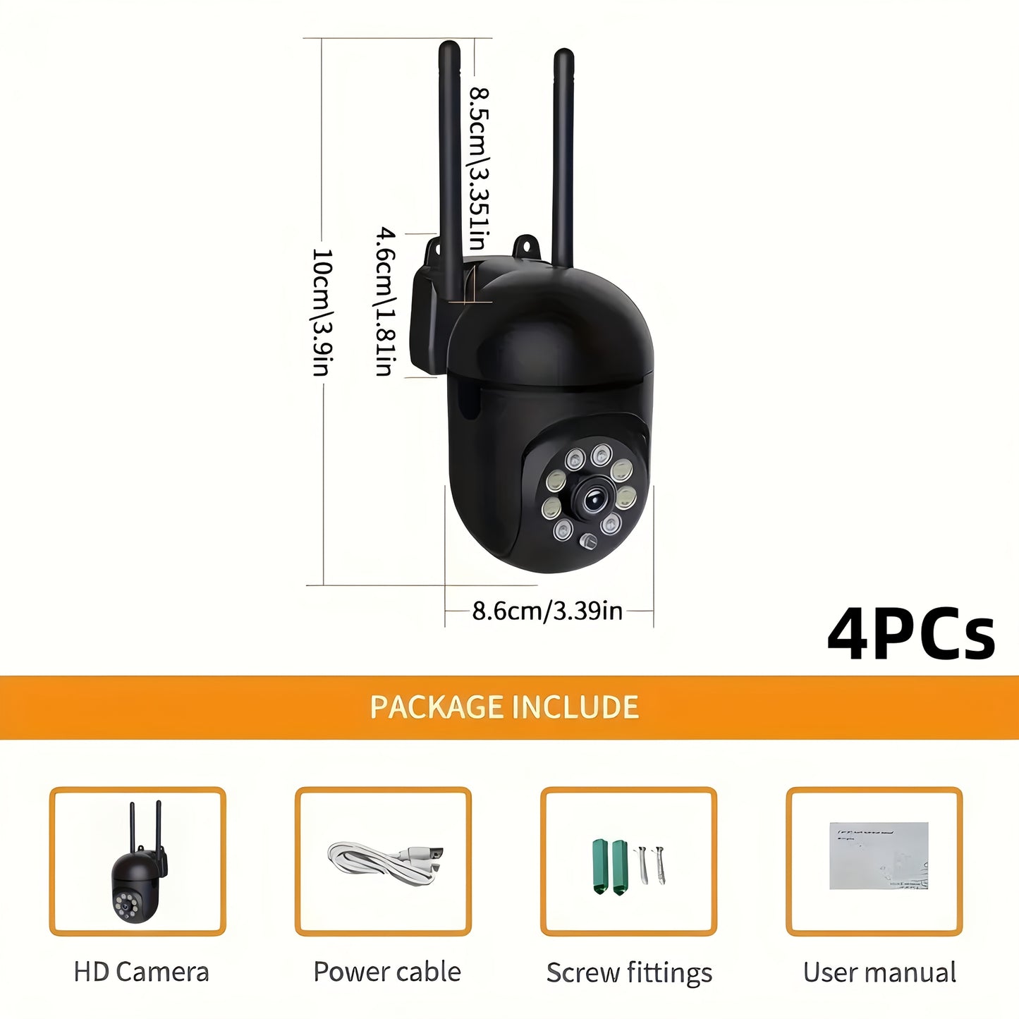 FULL HD 1080P WIFI 4Pcs Surveillance Camera - Indoor And Outdoor Long Range Night Vision Camera - 355 Degree Intercom Home Security Camera, 2.4G Home Security System, AI Mobile Detection, Two-Way Audio, Color Night Vision, Wi