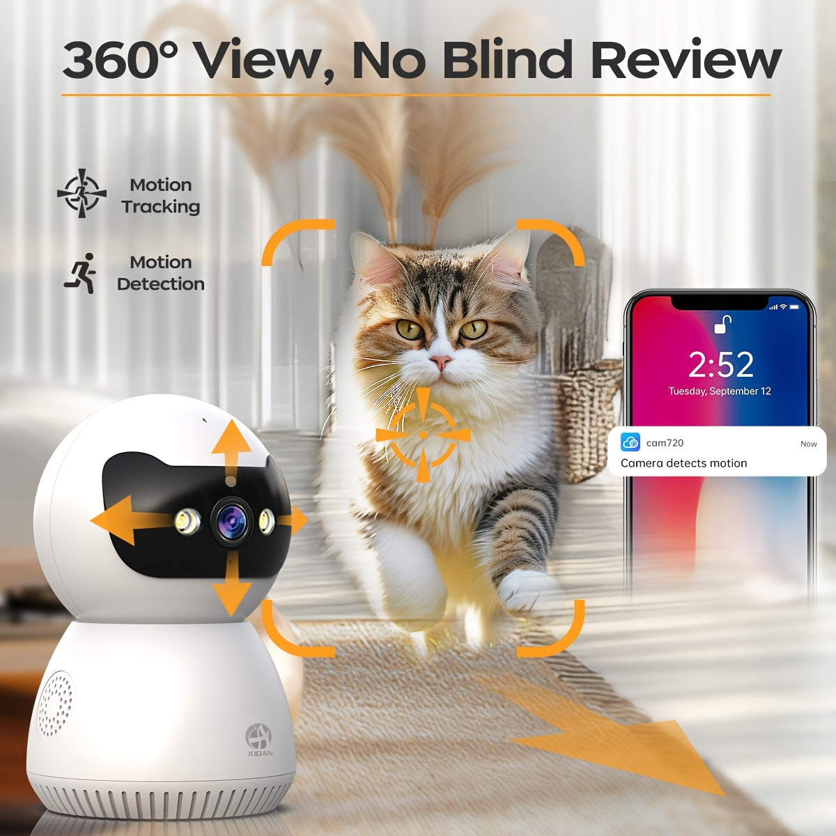 JOOAN 1080P Full HD Security Camera with Color Night Vision, Two-Way Audio, Motion Detection, Auto Tracking, WiFi Connectivity, App Control for Home Safety - Ideal for Youngsters, Elderly, and Pets