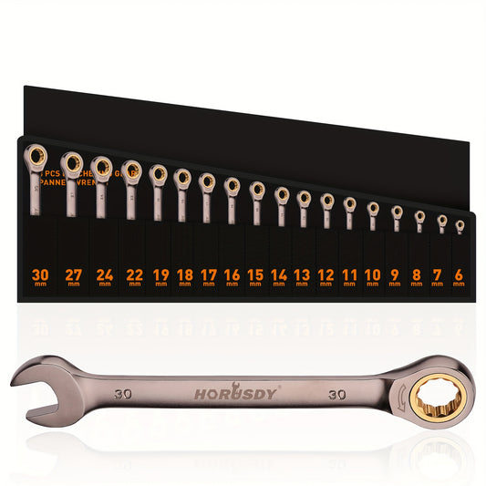 Horusdy 18pcs Ratchet Wrench Set Metric Spanners