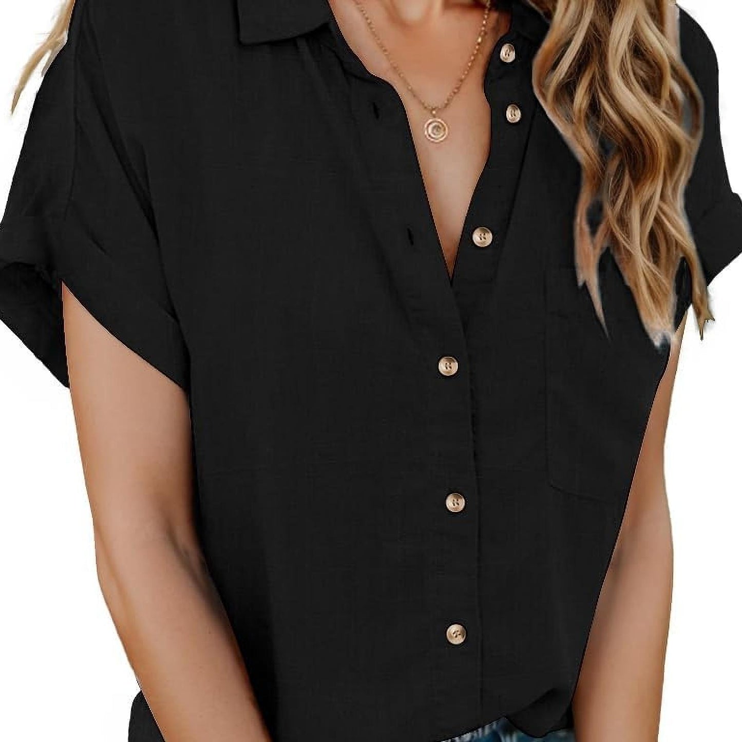 ELESOL Womens Button Shirts Short Sleeve Blouses V Neck Tops