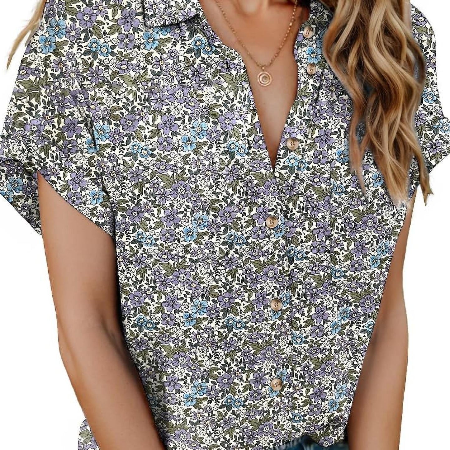 ELESOL Womens Button Shirts Short Sleeve Blouses V Neck Tops