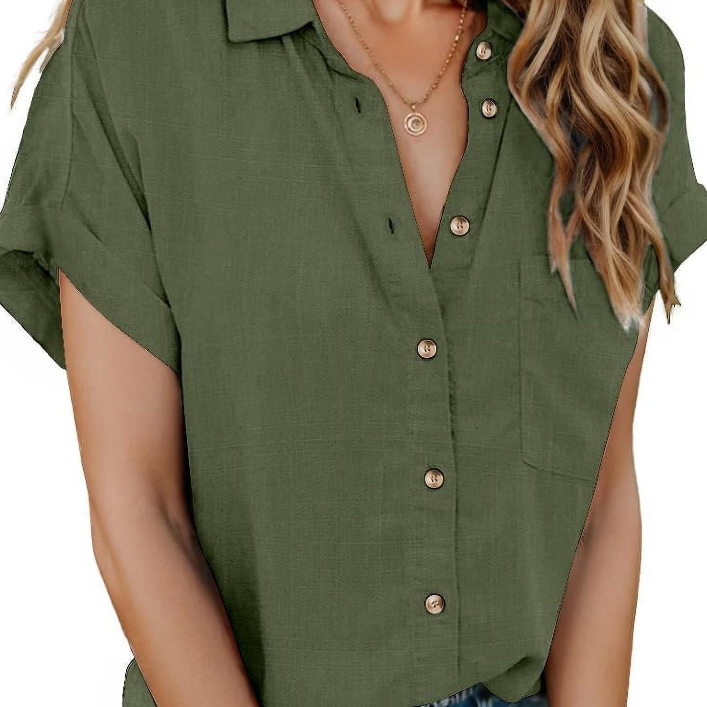 ELESOL Womens Button Shirts Short Sleeve Blouses V Neck Tops