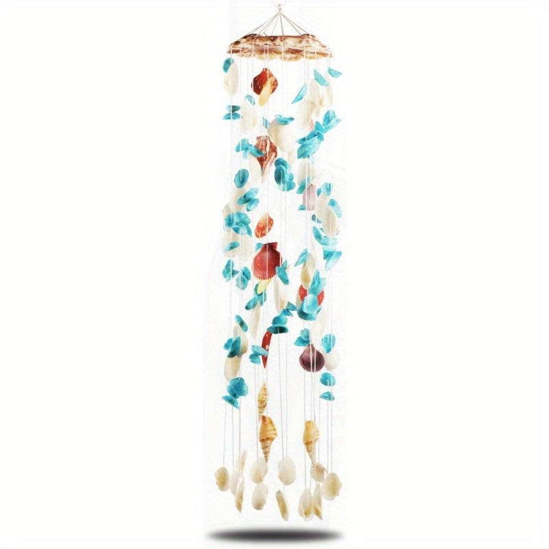 Handmade Seashell Wind Chimes - Multi-Color Beach Decor with Metal Frame & Natural Shells, 29" Tall Outdoor/Indoor Hanging Ornament for Garden, Patio, Bar, Home - No Batteries Needed, Unique Gift Idea, Garden Decor | Floral P