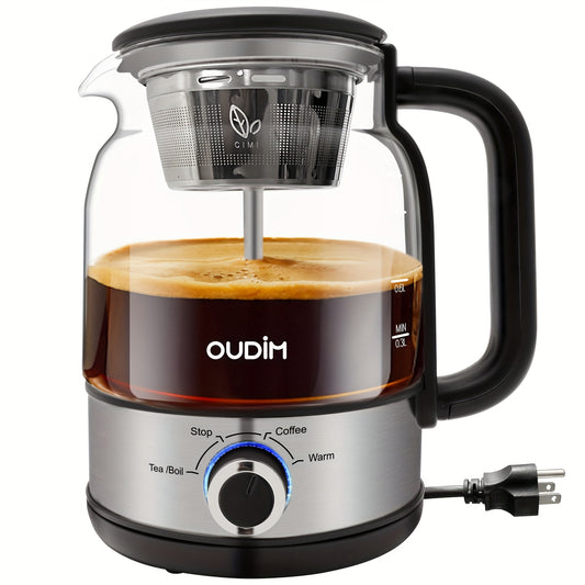 Drip Coffee Maker By Spraying Method, 40.58oz Capacity, 600W Power, BPA-Free, Brewed Tea Pot Coffee Plunger, Glass Stainless Steel Tea And Coffee Brew Kettle, Electric Kettle Tea Pot, Keep Warm, Boil Dry And Safety Protection
