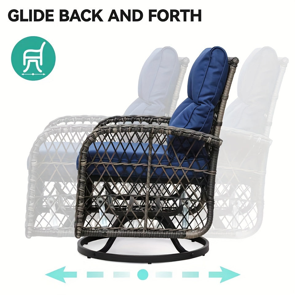 3PC Patio Outdoor Swivel Glider Rocker Wicker Bistro Chairs