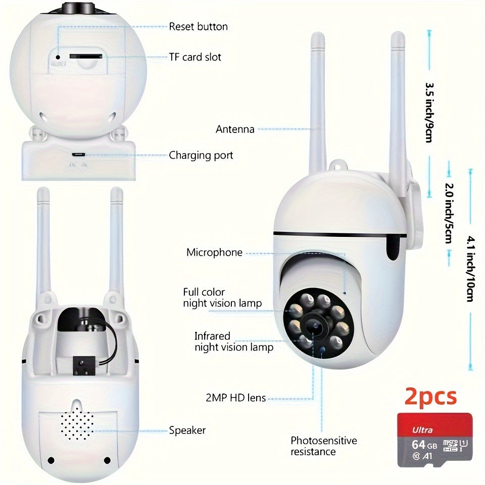 FULL HD 1080P WIFI 4Pcs Surveillance Camera - Indoor And Outdoor Long Range Night Vision Camera - 355 Degree Intercom Home Security Camera, 2.4G Home Security System, AI Mobile Detection, Two-Way Audio, Color Night Vision, Wi