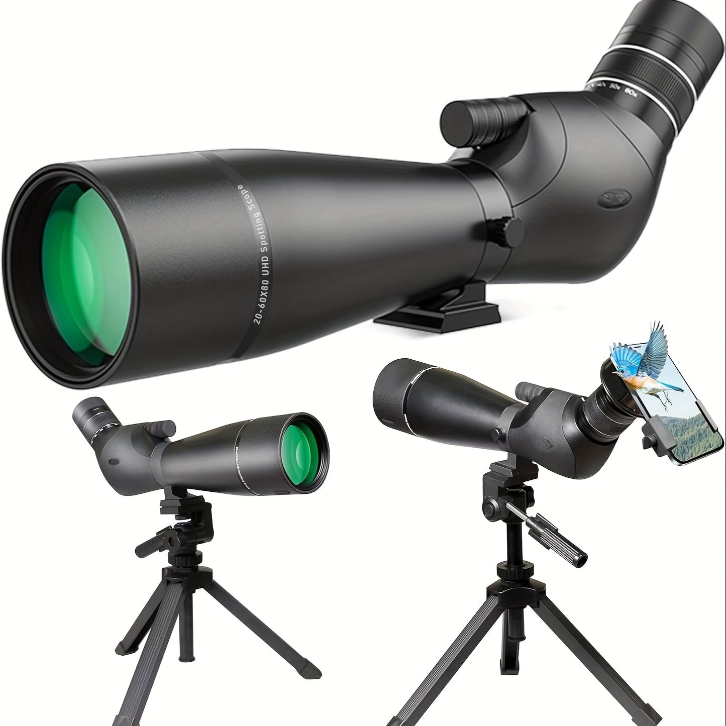 High-Definition 20-60x80 Spotting Scope with Tripod and Bag