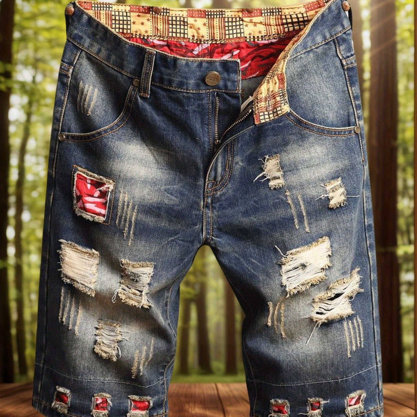 One Pair of Men's Ripped Shorts Vintage Summer Style