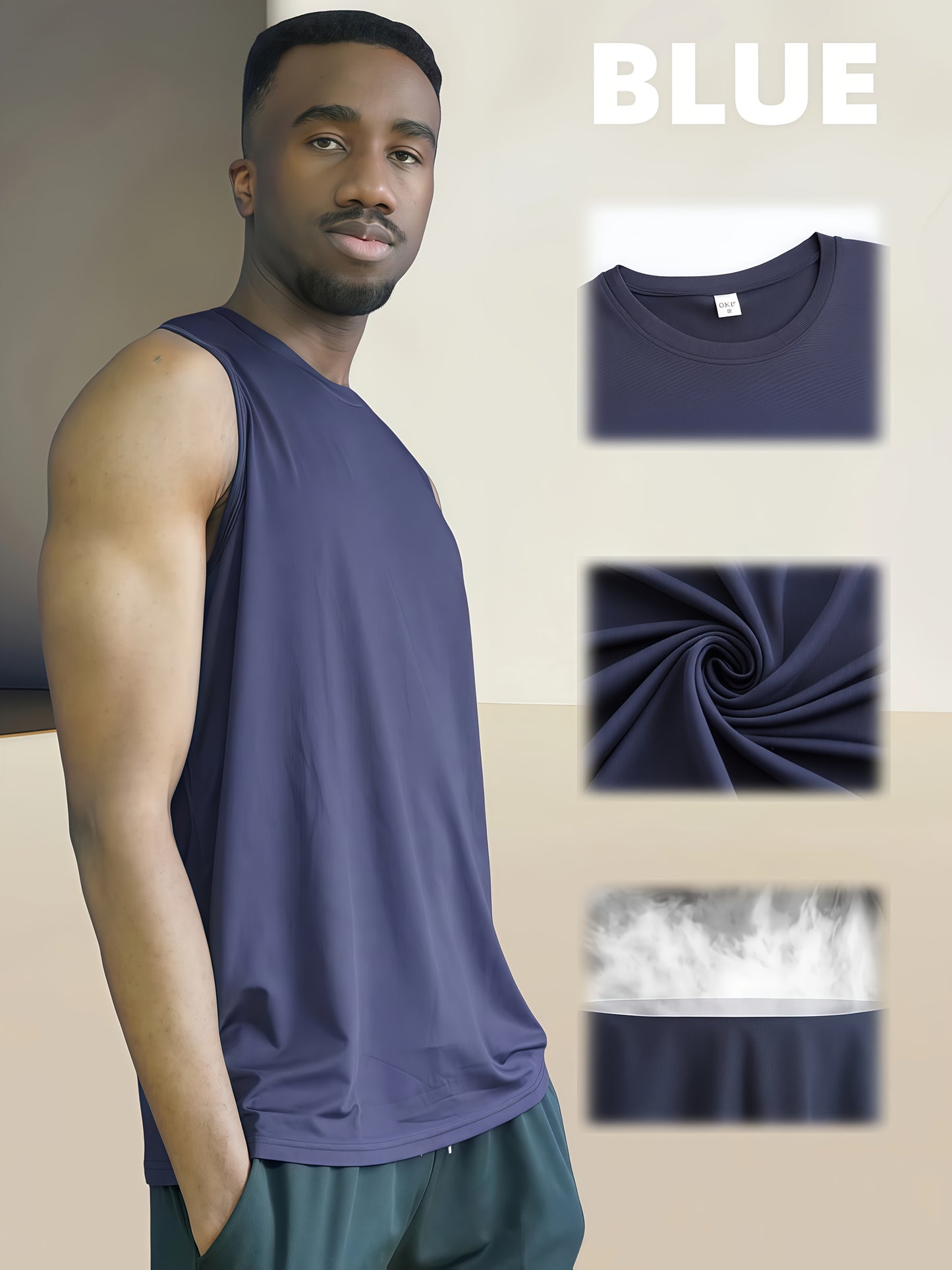 5pcs Men's High Elasticity Sleeveless Vests Breathable Moisture Wicking Athletic Tank Tops in White Black Navy Blue Dark Green and Light Gray Perfect for Running Cycling Hiking and Everyday Workouts Outdoor Activewear