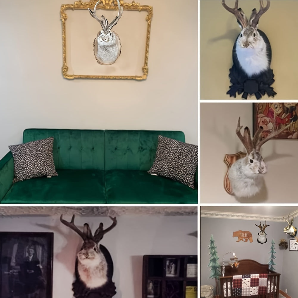 Whimsical Deer Head Wall Art - Wall Sculptures - Unique Taxidermy Mount Hanging Decoration for Home Wall with Realistic Antlers and Faux Fur