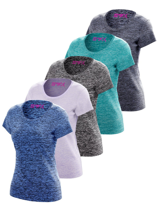 [5 Pack] Women's Quick Dry T Shirts Moisture Wicking Crewneck Short Sleeve Breathable Activewear Running Yoga Workout Gym Training Hiking Casual Outings Multicolor Tees Tops