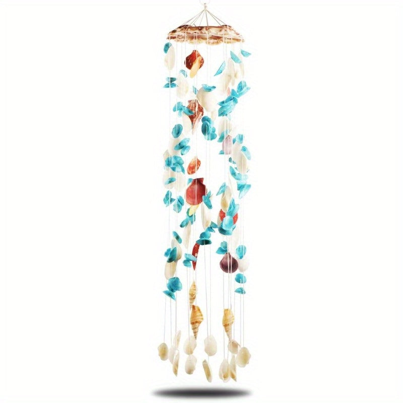 Handmade Seashell Wind Chimes - Multi-Color Beach Decor with Metal Frame & Natural Shells, 29" Tall Outdoor/Indoor Hanging Ornament for Garden, Patio, Bar, Home - No Batteries Needed, Unique Gift Idea, Garden Decor | Floral P