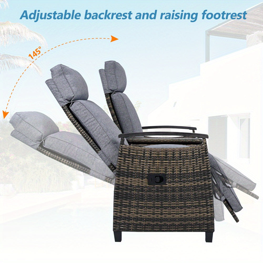 Patio Recliner Loveseat Chair with Storage Table Gray