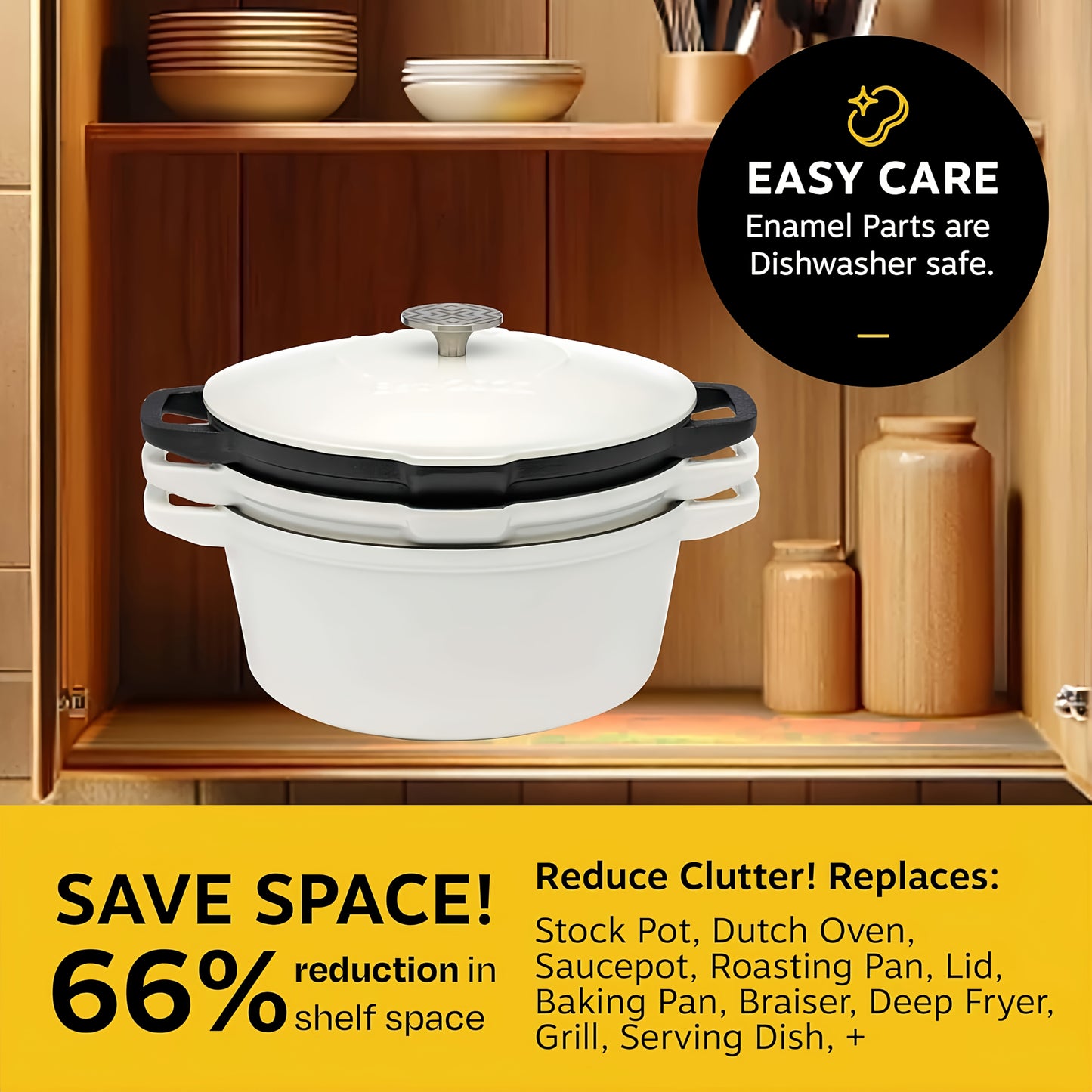 NATIVO 5pcs Stackable Cast Iron Cookware Set White