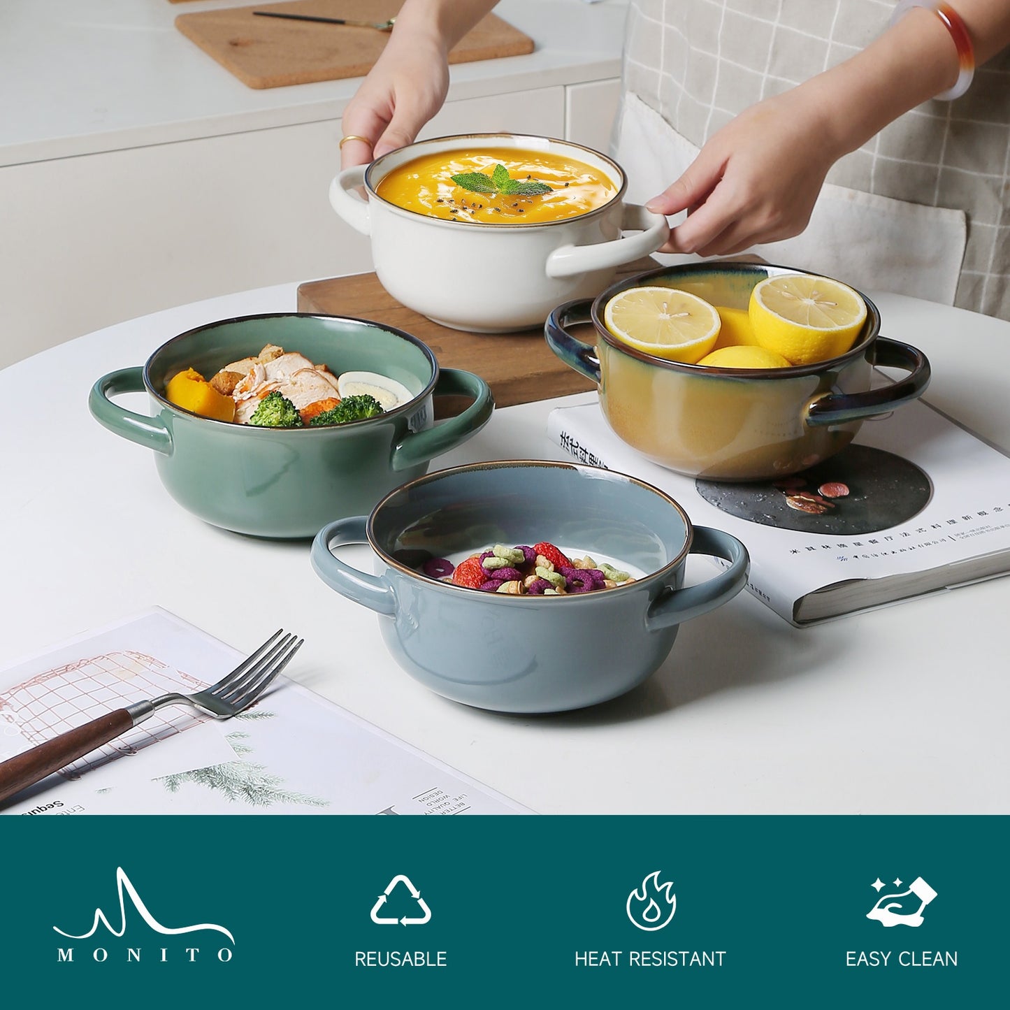 4pcs Color Dopamine Color Matching Ceramic Binaural Bowl